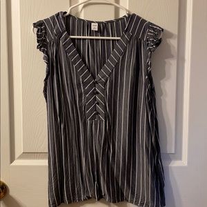 Slate Blue/Gray Blouse with Vertical White Stripes